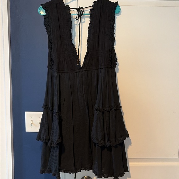 Free People Antoinette Lined Fit & Flare Cotton Black V-neck Sleeveless Dress L - Picture 4 of 7